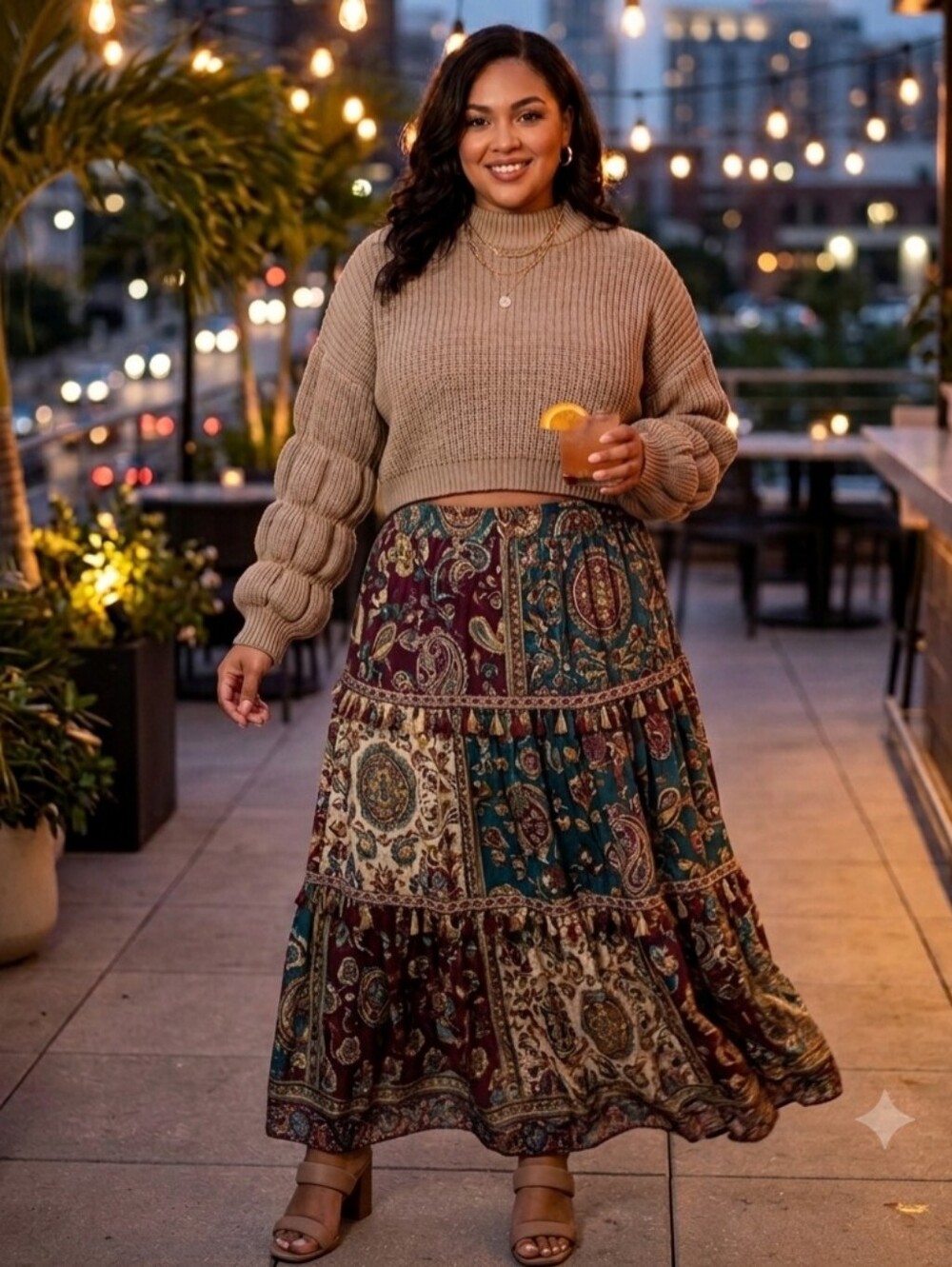 Chunky Bubble-Sleeve Cropped Sweater - Taupe